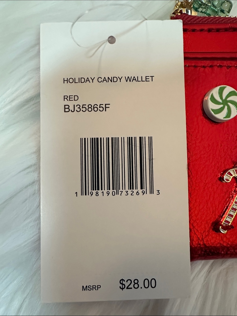 NWTS Betsey Johnson Red Metallic Holiday Cardholder w/Candy Pin Charms - Picture 9 of 9